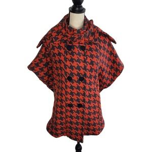 Miss Me Red Houndstooth Wool Blend Cape Sleeveless